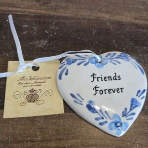 2 Vintage Christmas Ornaments Heart Shaped Ceramic Friends‎ Forever Cottagecore